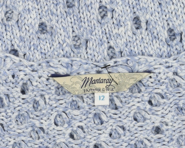 Mantaray Women's Blue Cropped Knit Blouse Size 12