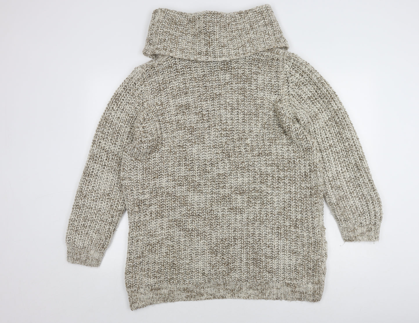 H&M Women's Beige Roll Neck Cable-Knit Jumper, M