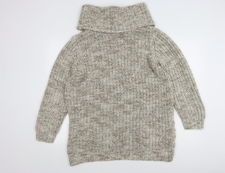 H&M Women's Beige Roll Neck Cable-Knit Jumper, M