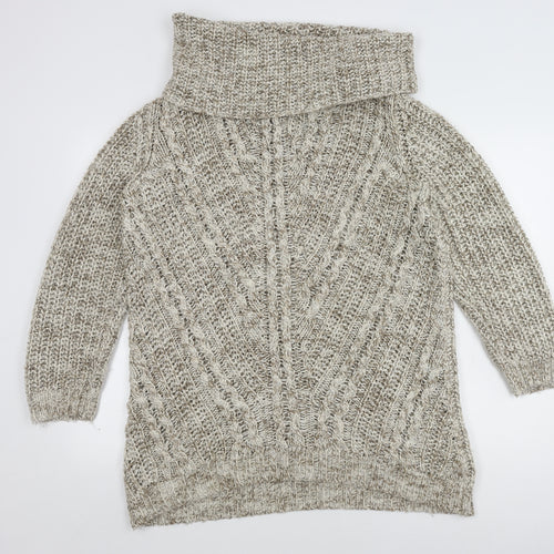 H&M Women's Beige Roll Neck Cable-Knit Jumper, M