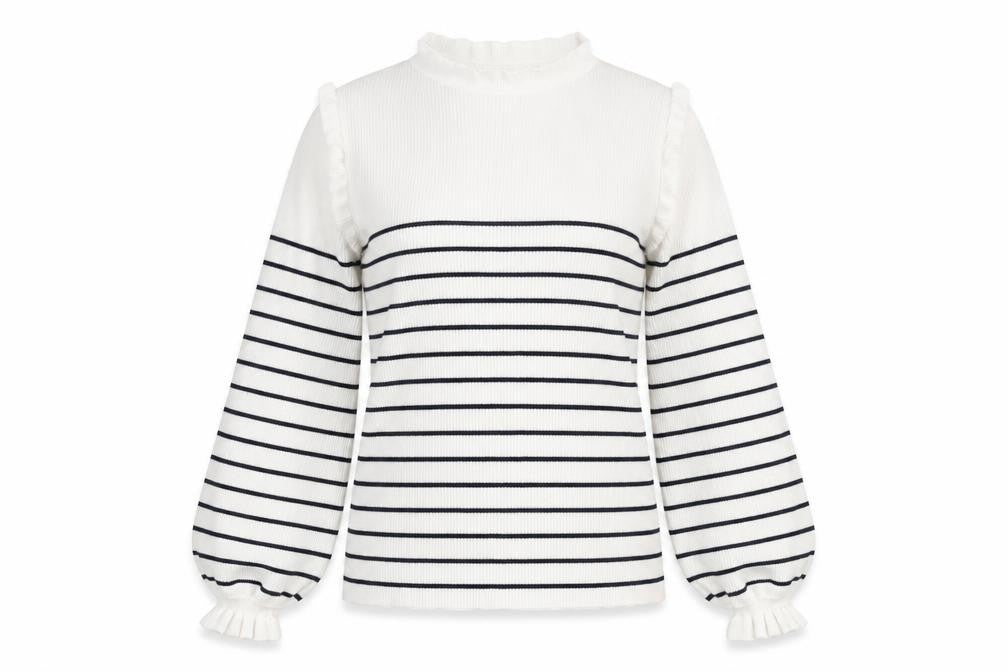 Front view of Somerset Women's Striped Jumper Blue White, size 14