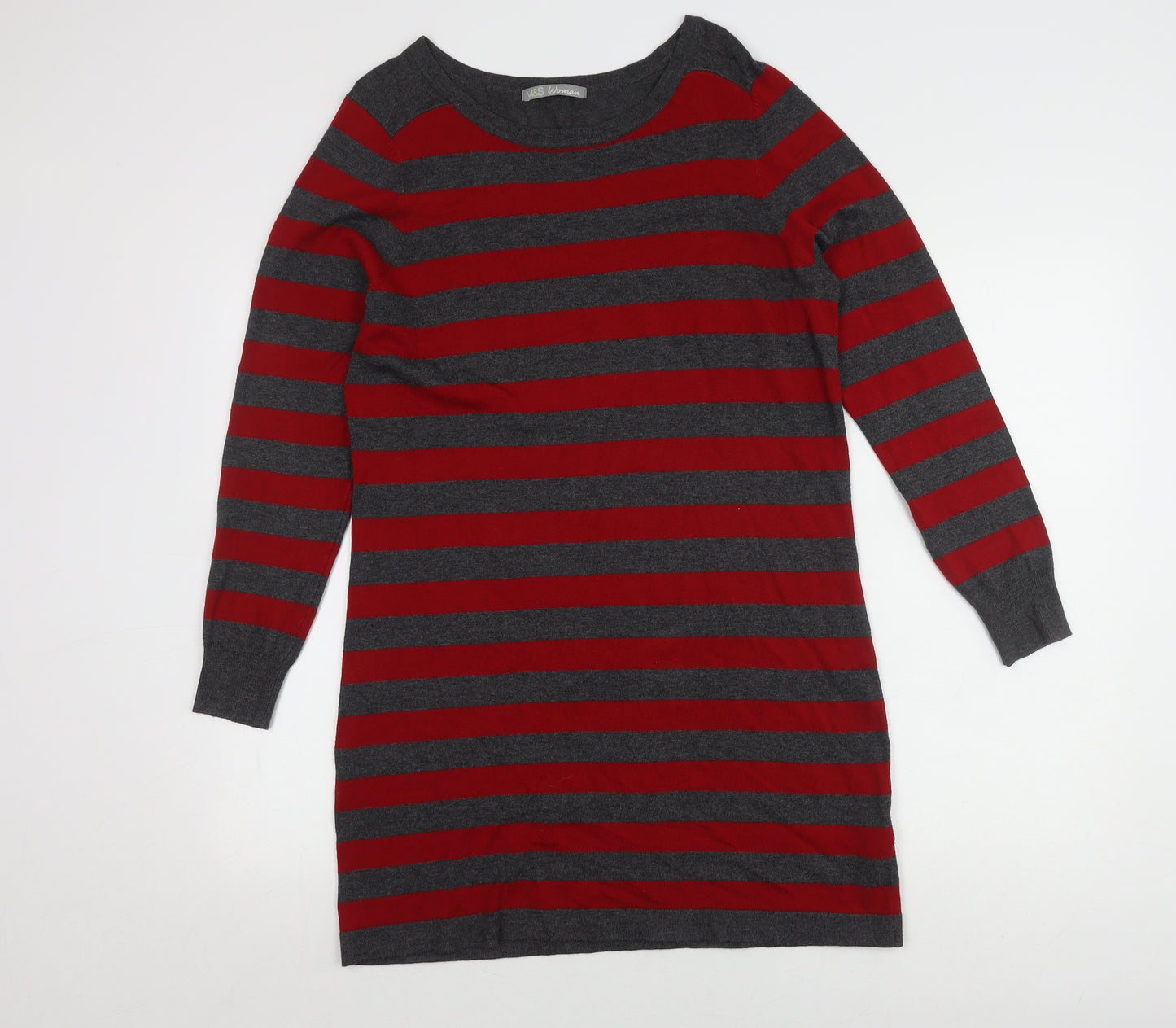 Marks and Spencer Women's Red Striped Knit Dress, Size 14