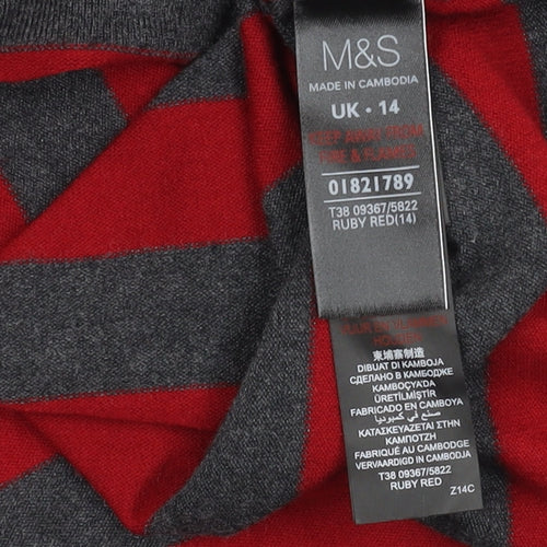 Marks and Spencer Women's Red Striped Knit Dress, Size 14