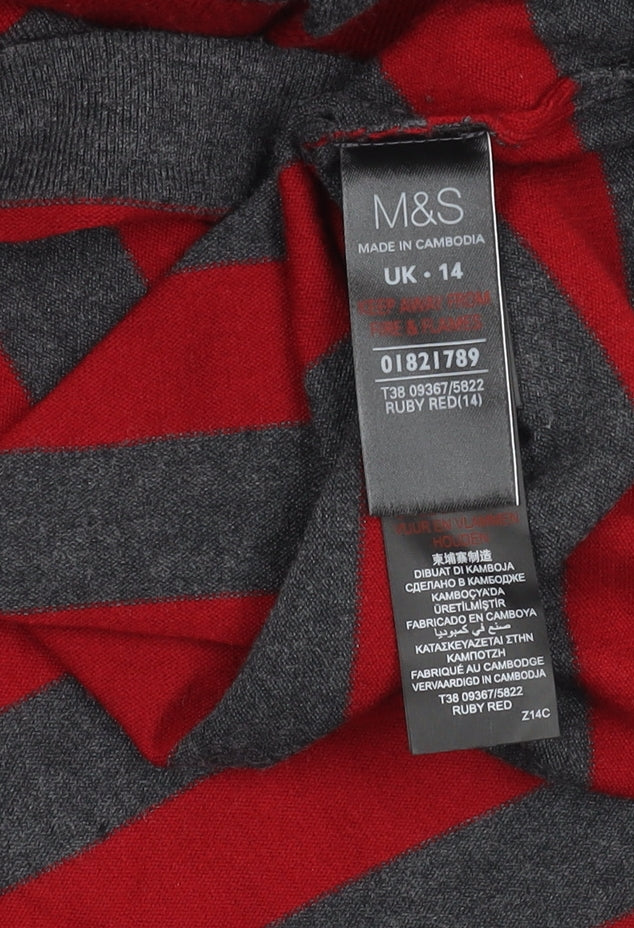 Marks and Spencer Women's Red Striped Knit Dress, Size 14