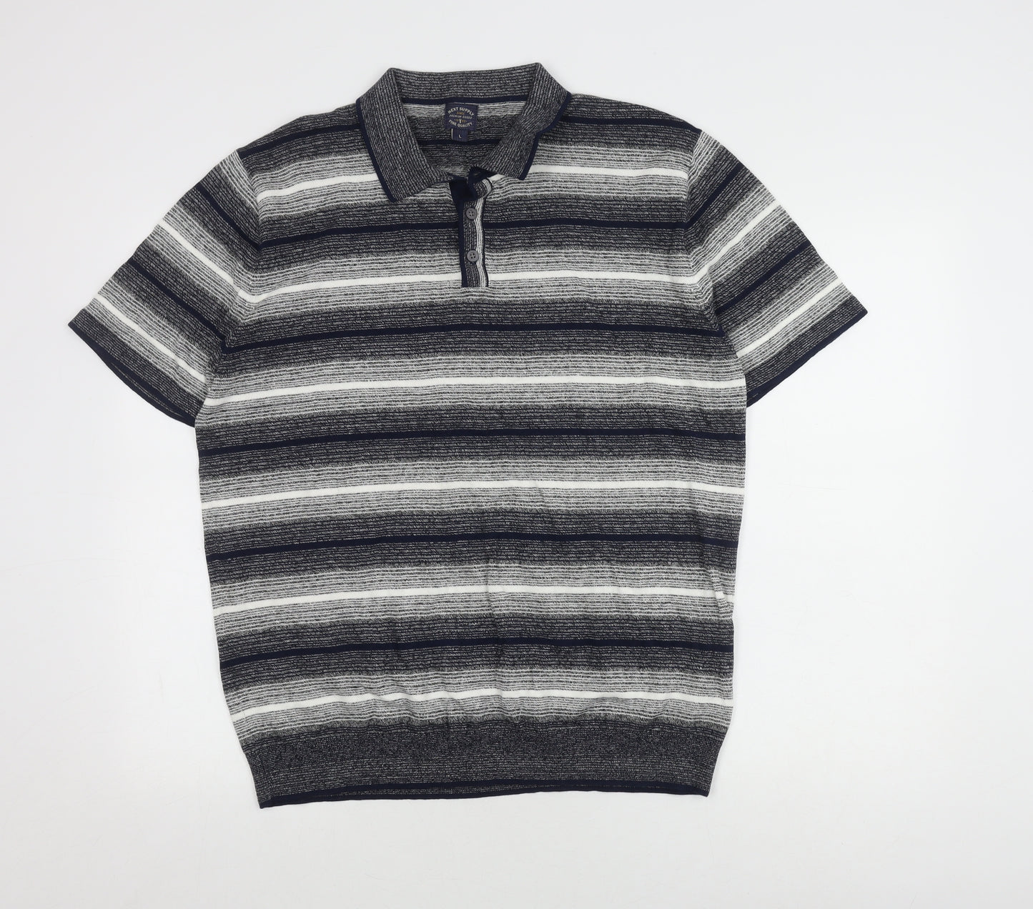 Next Men's Blue Striped Polo Shirt Size L