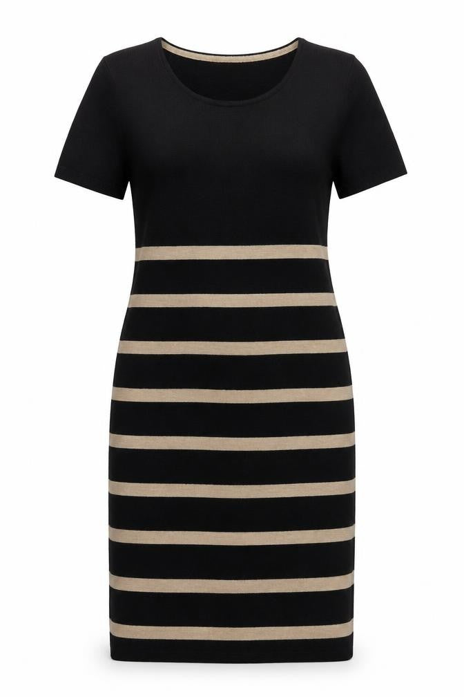 Front view of Country Casuals Women's Black Striped Sheath Dress M