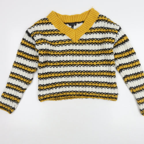 Topshop Women's Multicoloured V-Neck Jumper - Size 6