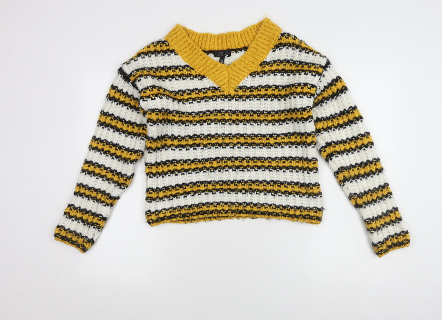 Topshop Women's Multicoloured V-Neck Jumper - Size 6