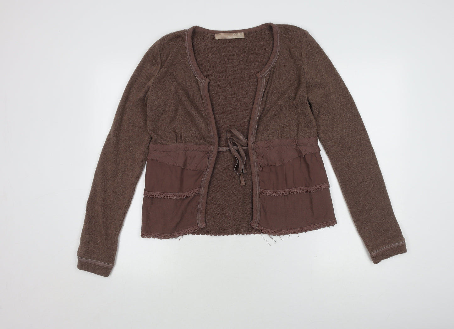 Culture Women's Brown Cardigan M Knit Open Pockets