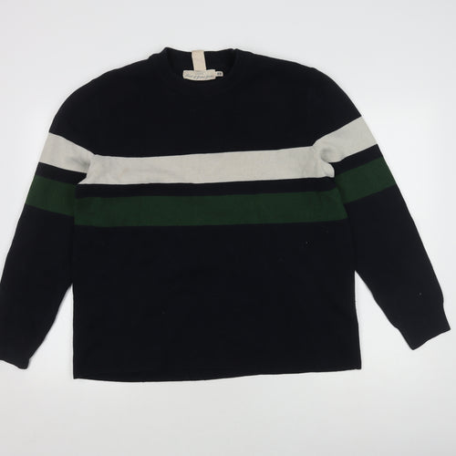 H&M Men's L Black Green Ivory Striped Pullover