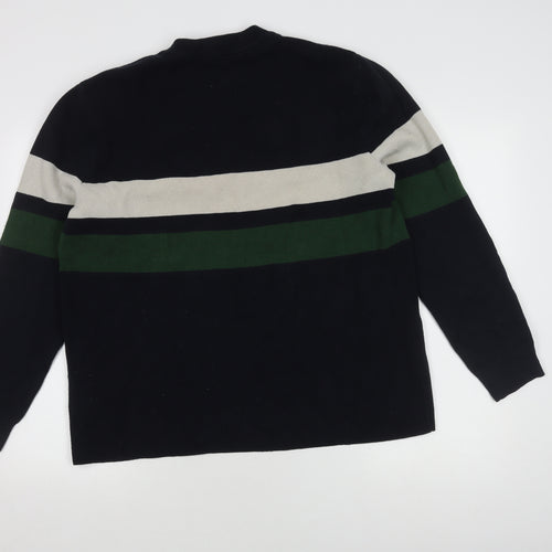 H&M Men's L Black Green Ivory Striped Pullover
