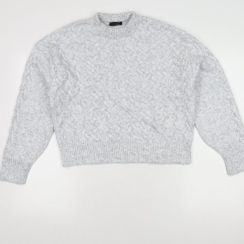 New Look Women's Grey Cable-Knit Jumper Size M