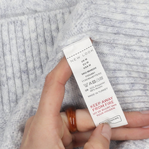 New Look Women's Grey Cable-Knit Jumper Size M