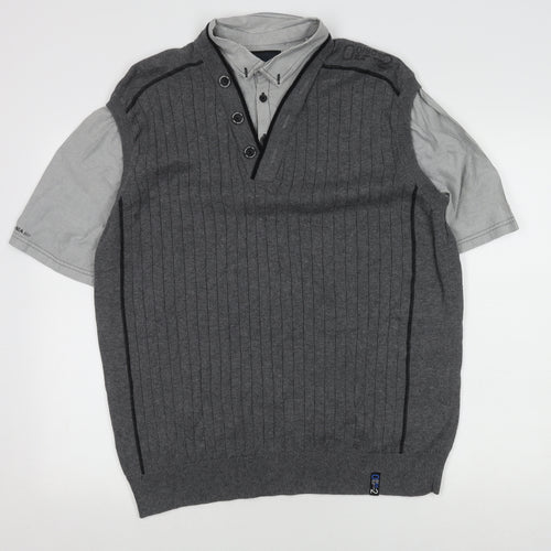 Next Men's Grey Striped XL Short Sleeve Shirt
