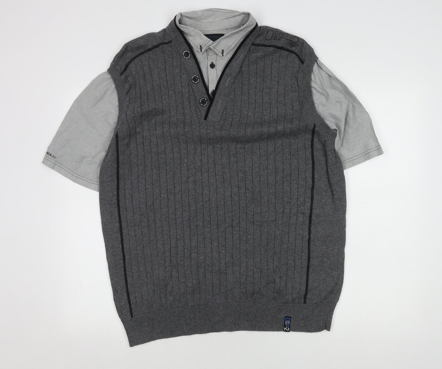 Next Men's Grey Striped XL Short Sleeve Shirt