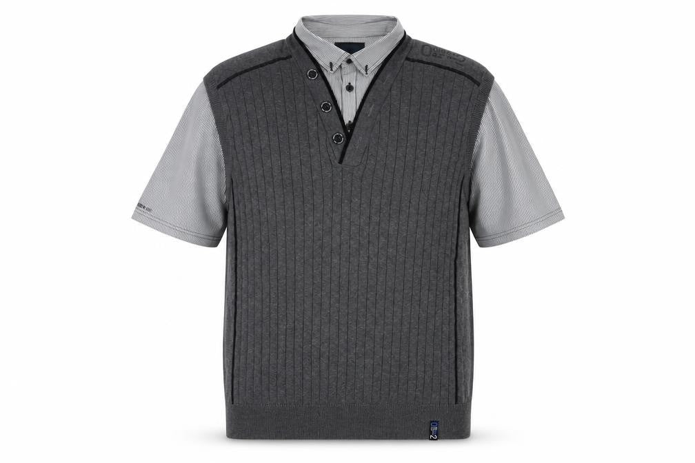 Front view of Next Men's Grey Striped XL Short Sleeve Shirt