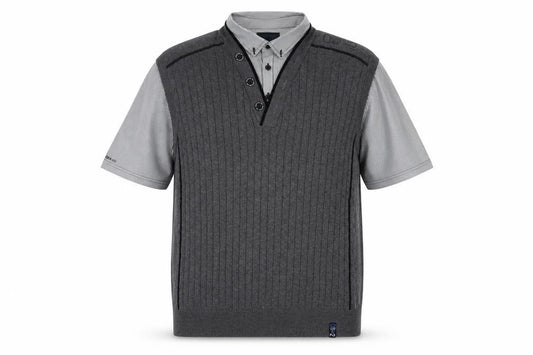 Front view of Next Men's Grey Striped XL Short Sleeve Shirt
