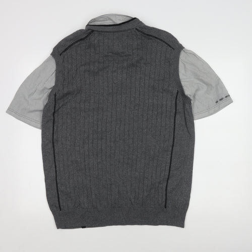 Next Men's Grey Striped XL Short Sleeve Shirt