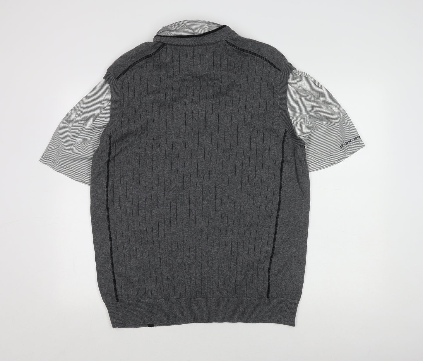 Next Men's Grey Striped XL Short Sleeve Shirt