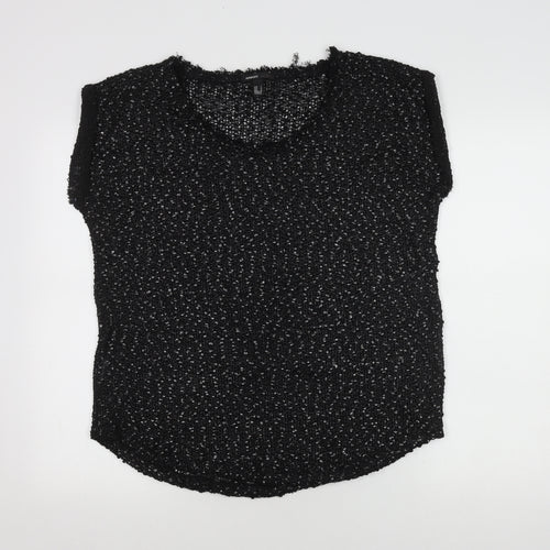 Mango Women's Black Sequin Knit T-Shirt Size 12