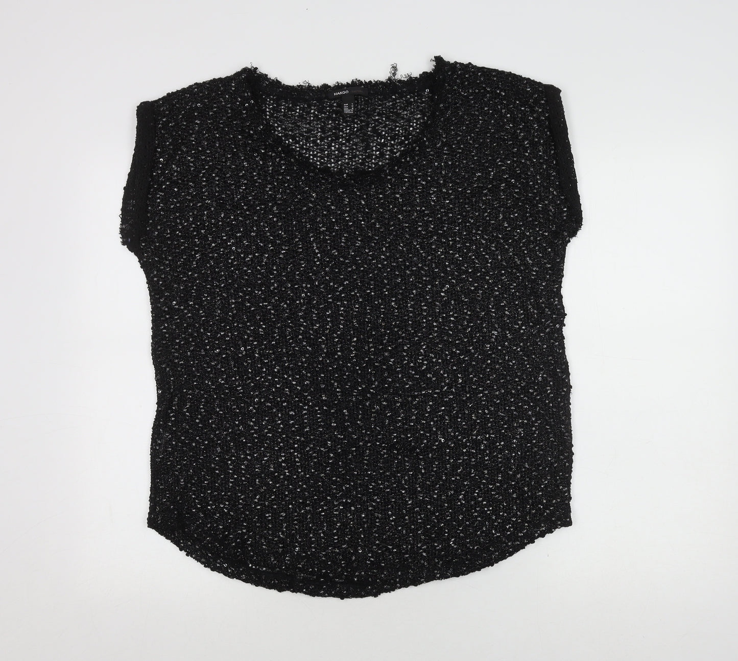 Mango Women's Black Sequin Knit T-Shirt Size 12