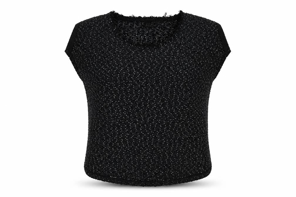 Mango Women's Black Sequin Knit T-Shirt Size 12