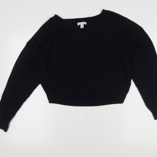 Topshop Women's Black V-Neck Jumper Size 10