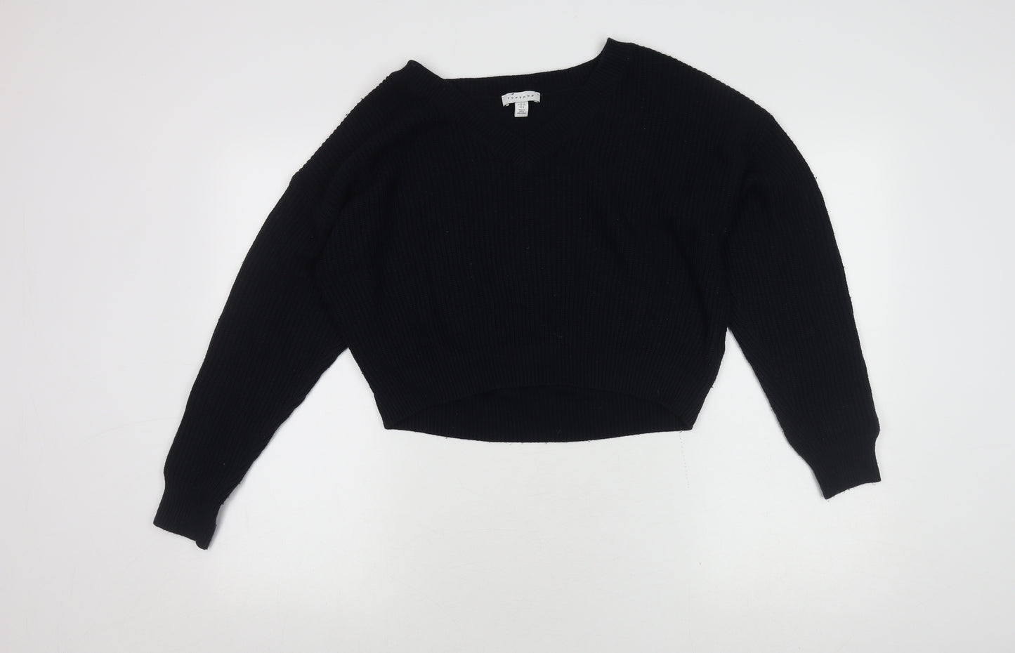 Topshop Women's Black V-Neck Jumper Size 10
