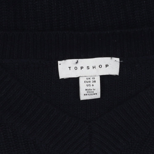 Topshop Women's Black V-Neck Jumper Size 10