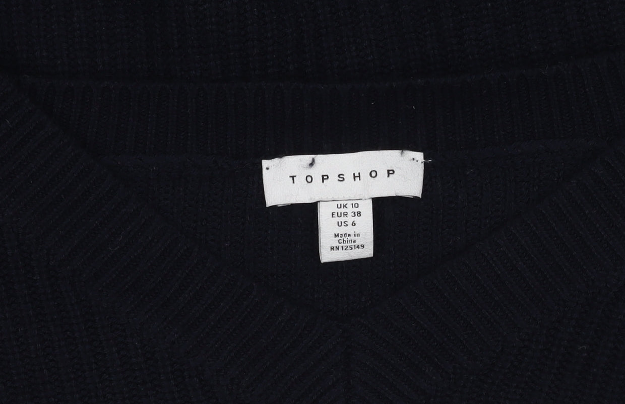 Topshop Women's Black V-Neck Jumper Size 10