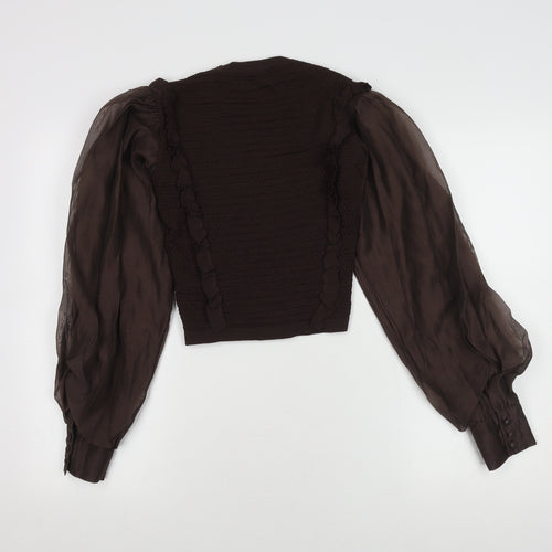 Zara Women's Brown Balloon Sleeve Ruffle Top - M