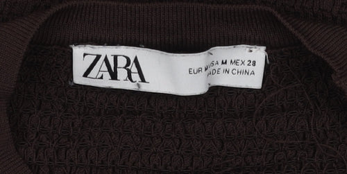 Zara Women's Brown Balloon Sleeve Ruffle Top - M