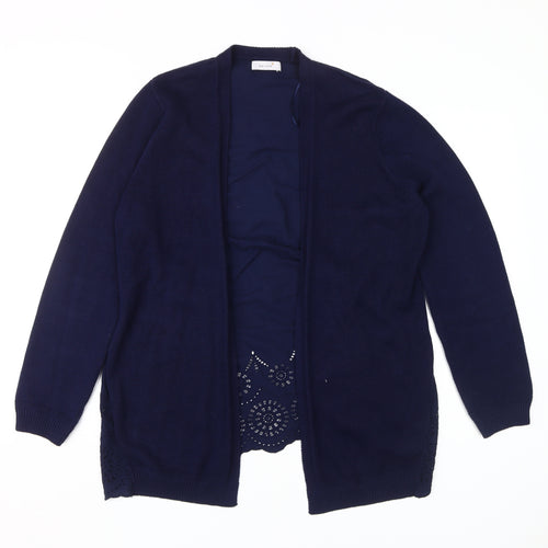 M&S Women's Blue Cardigan Size 14 Cotton Crochet Accent