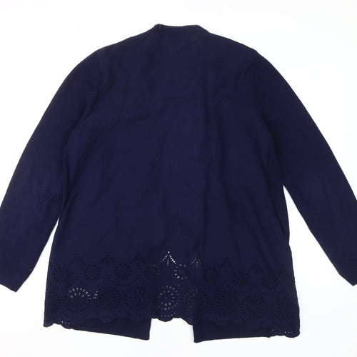 M&S Women's Blue Cardigan Size 14 Cotton Crochet Accent