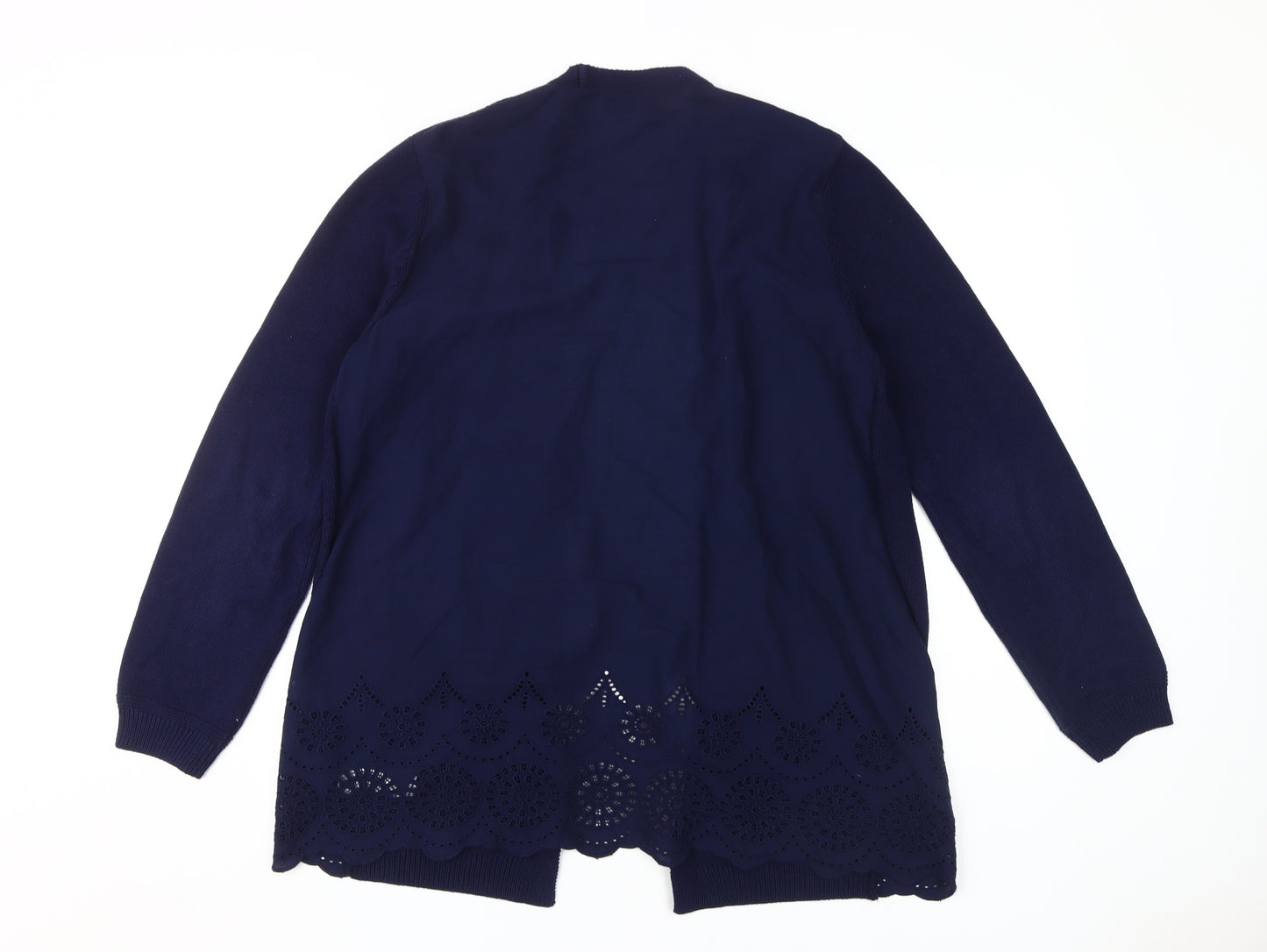M&S Women's Blue Cardigan Size 14 Cotton Crochet Accent