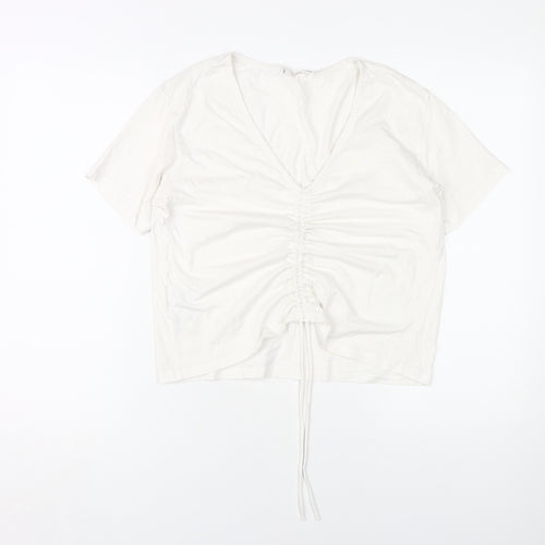 MNG Women's White V-Neck T-Shirt, Size M, Casual