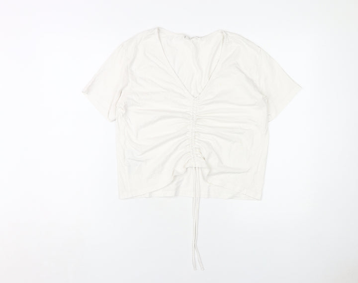 MNG Women's White V-Neck T-Shirt, Size M, Casual
