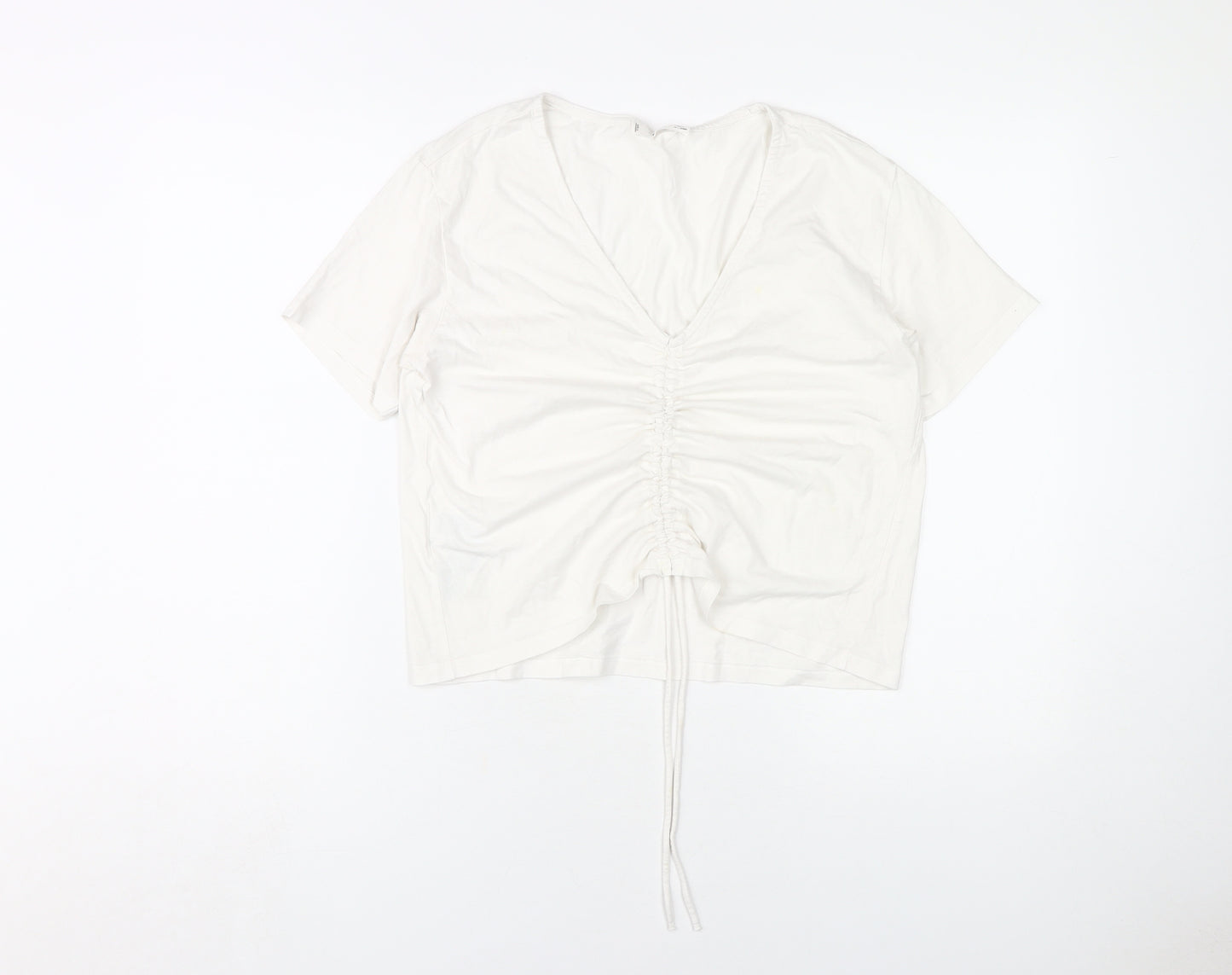 MNG Women's White V-Neck T-Shirt, Size M, Casual