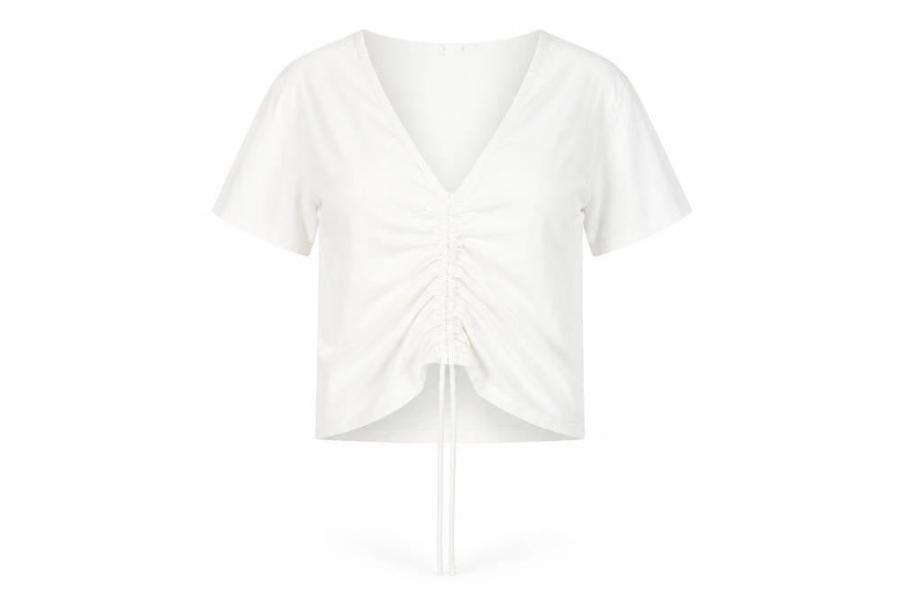 MNG Women's White V-Neck T-Shirt, Size M, Casual