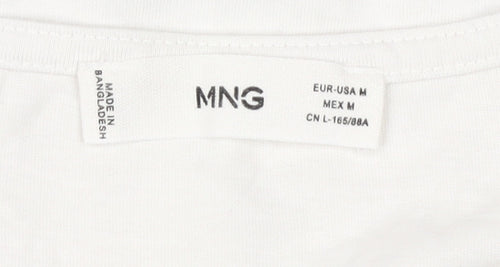 MNG Women's White V-Neck T-Shirt, Size M, Casual