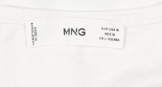 MNG Women's White V-Neck T-Shirt, Size M, Casual