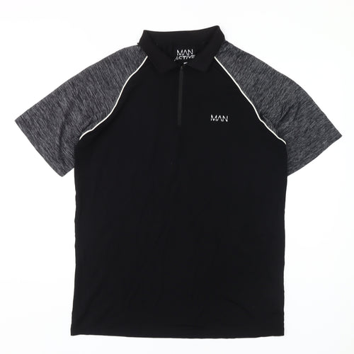 boohooMAN Men's Black Polo L Ringer