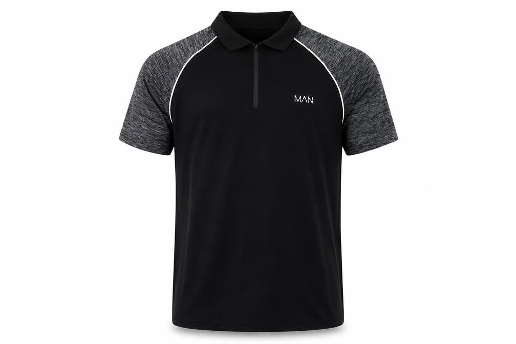 Front view of boohooMAN Men's Black Polo L Ringer