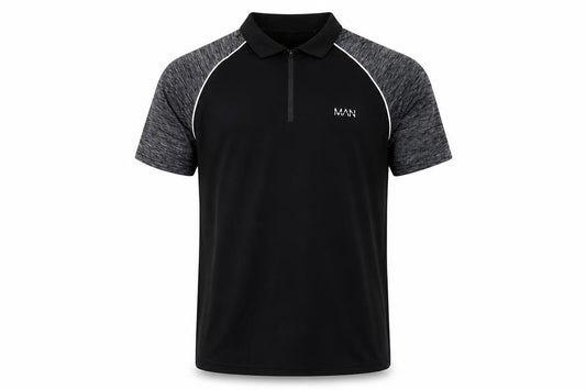 Front view of boohooMAN Men's Black Polo L Ringer
