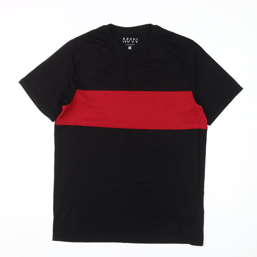 boohooMAN Men's Black Colourblock T-Shirt, Size L