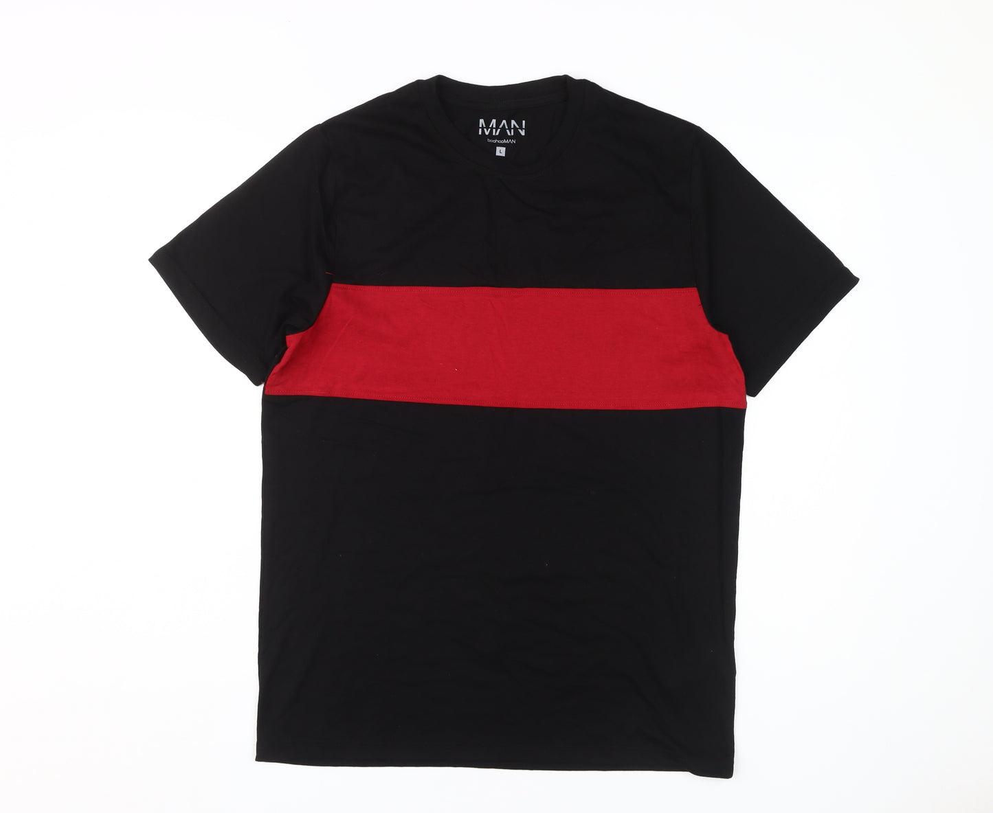 boohooMAN Men's Black Colourblock T-Shirt, Size L