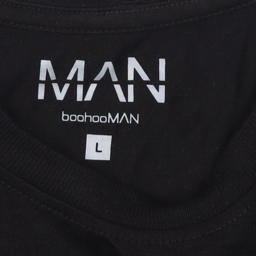 boohooMAN Men's Black Colourblock T-Shirt, Size L