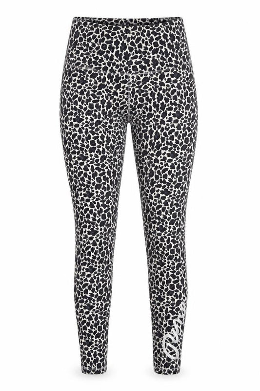 Front view of Pineapple XS Women Black Animal Print Leggings
