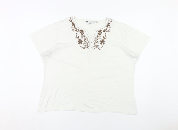 Isle Women's White XL Embroidered Cotton T-Shirt
