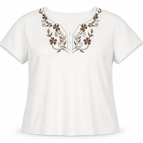 Isle Women's White XL Embroidered Cotton T-Shirt